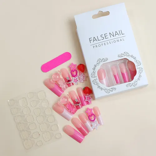 Uñas Postizas Con Forma De Corazón De Fresa Y Estrella De