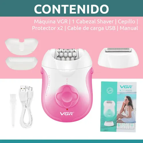 Depiladora Eléctrica Mujer Facial Corporal 2 en 1 VGR V-727 Color Blanco y Rosa