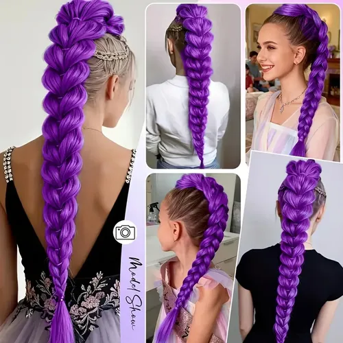 Coleta Trenzada Morada Con Pinza Accesorio Cabello Mujer Púrpura