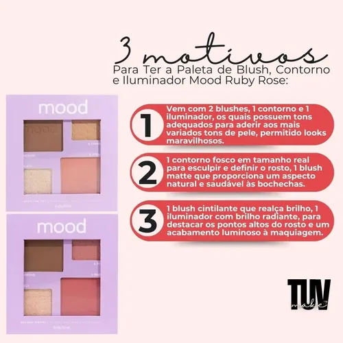 Paleta de coloretes para contorno e iluminador Mood Ruby Rose Tone Makeup Group 2