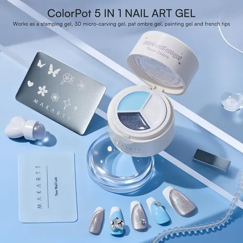 Set Gel Uñas 3 Colores Con Estampador Y Silicona