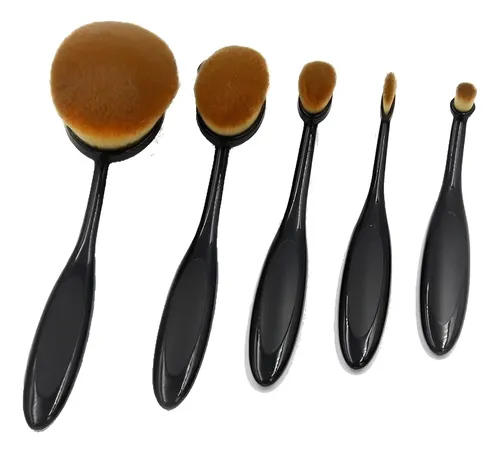Set De Brochas De Maquillaje Oval X 5 Pcs. Con Caja Belleza