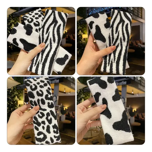 Set De 4 Diademas De Tela Con Patrón De Vaca En Negro Y Blan