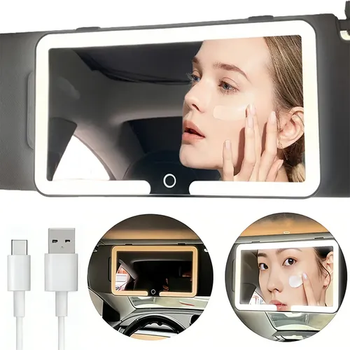 Espejo Maquillaje Visera Coche 3 Modos Luz 42 Led Recargable