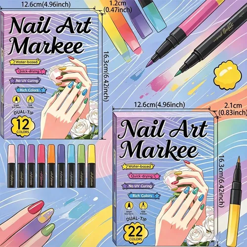24 Color Nail Doodle Pen, Dual-tip Nail Art Marker Set