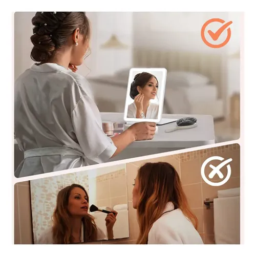 Adespejo De Maquillaje Espejo Cosmético Portátil Con 3 Luces