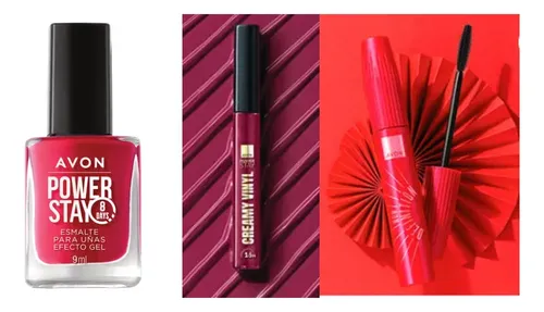 Kit Maquillaje Avon Power Stay: Esmalte, Labial Y Máscara