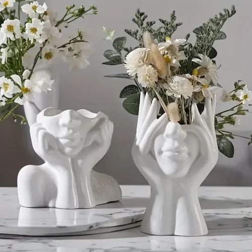 Organizador Porta Brochas De Maquillaje Diseño Manos Rostro Blanco