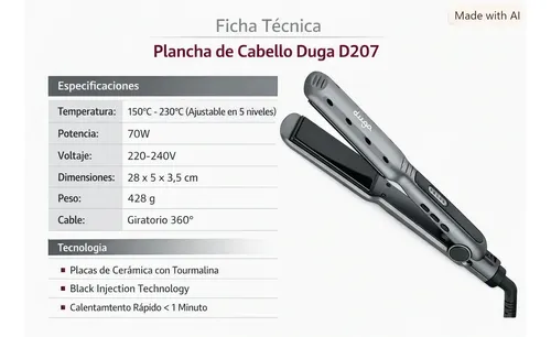 Planchita De Pelo Duga Sw-207 Color Gris Metallic