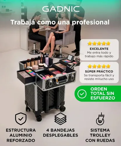 Valija Maletín Maquillaje Gadnic Porta Cosméticos 4 Bandejas Negro