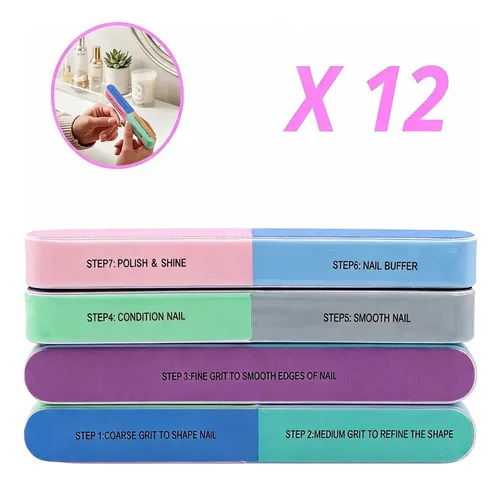 Lima De Uñas 7 Pasos Pulido Brillo Profesional Mini X12