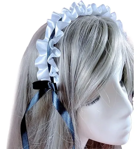 Diadema Plisada Con Lazo Para Mujer, Accesorio De Cosplay Pa White And Black