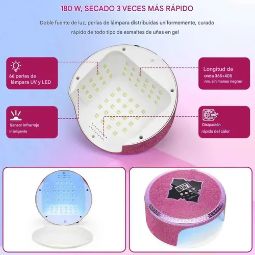 Cabina Uv/led De Uñas Inalambrica Cristal Rosado Sun 180w