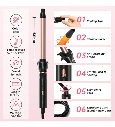 Plancha De Pelo Hahahope, Varita De Cerámica De 19 Mm, 110 V