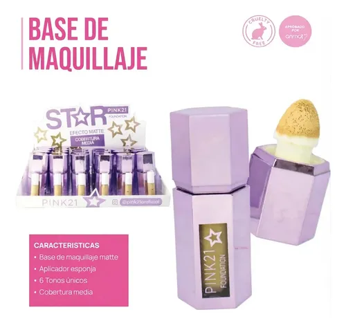 Base Maquillaje Liquida Matte Con Aplicador Esponja