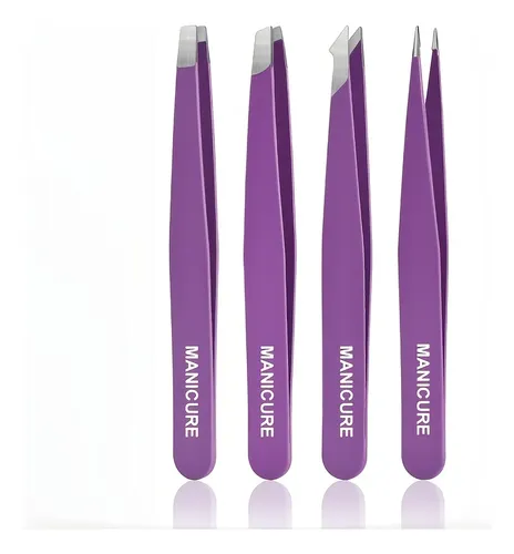 Set Pinzas Depilar X4 Manicura Con Estuche 4pcs Violet