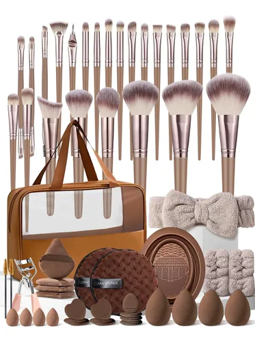 Set 55 Brochas Maquillaje Hghdbt Profesional Estuche Café