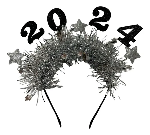 2024 Feliz Año Nuevo Diadema Glitter Star Garland Plata