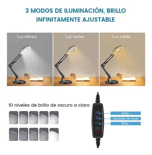 Lámpara De Escritorio Led Con Espejo De Aumento De 10x Y Bra