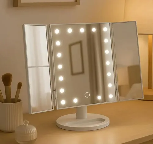 Espejo Tríptico De Maquillaje Con Luces Led Táctil Blanco