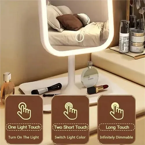 Q Espejo De Maquillaje Plegable Led De 3 Colores, Interior M
