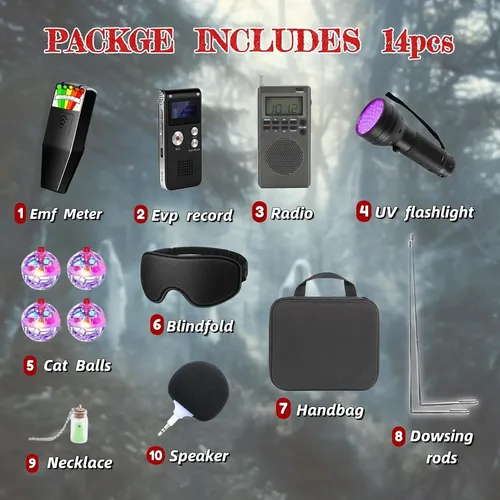 Kit Fantasmas 14 En 1 Profesional Con Luz Uv Y Emf
