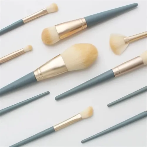 Set 10 Pinceles De Maquillaje Con Estuche Portátil Azul