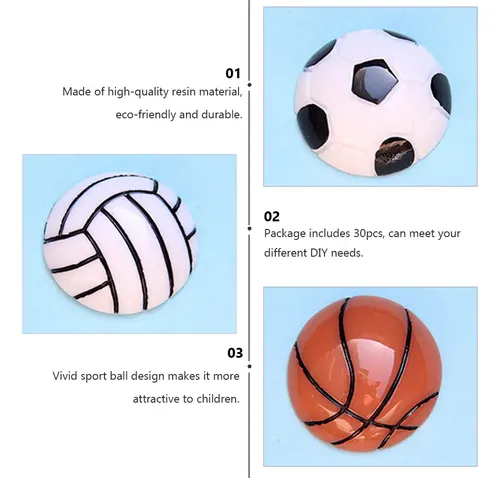 Pegatinas Para Uñas Con Forma De Bola Plana, 30 Unidades Basketball And Baseball