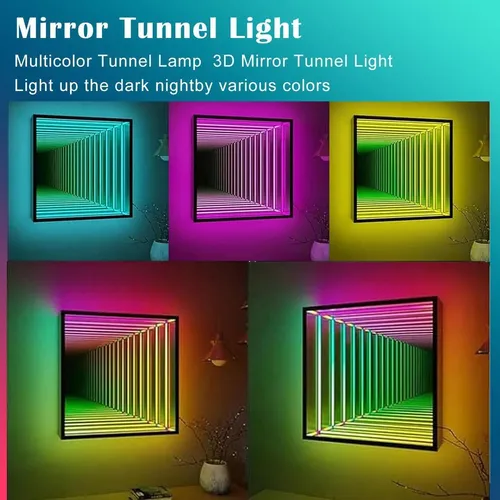 Lámpara Led Espejo Infinito 3d Luz De Noche Azul 50cm