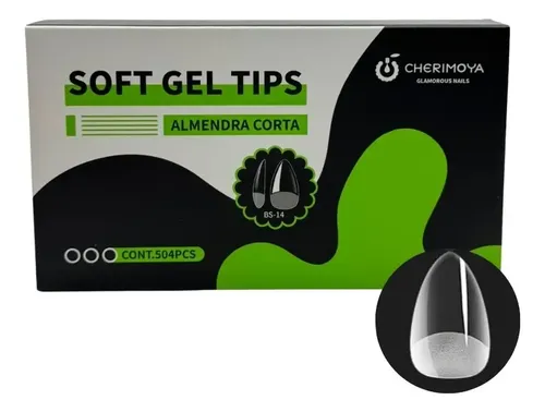 Tips Almendra Cortos Soft Gel Transparentes Prelimados 504un Transparente Almendra Corta