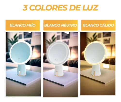 Espejo Maquillaje Led Practiled USB 30 Leds 3 Tonos Luz Ajustable Blanco