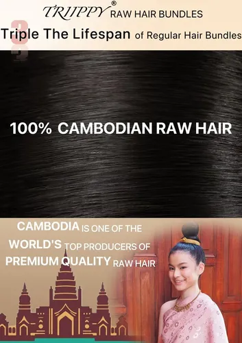 Hair Bundles Triippy, Pelo Camboyano 100% Crudo, Liso, 18 Cm