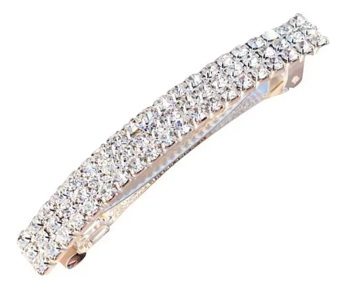 F 2 Clips Rectángulo Automático Brillante Con Strass