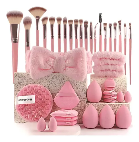 P/j Set 40 Piezas Brochas Y Esponjas Maquillaje Con