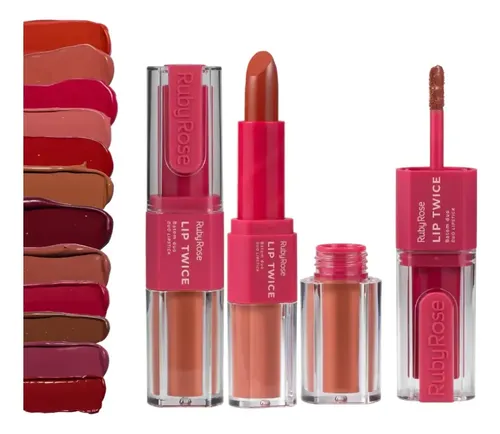 Lápiz labial Duo Lip Twice 2 en 1 con alta pigmentación de Ruby Rose Lt50