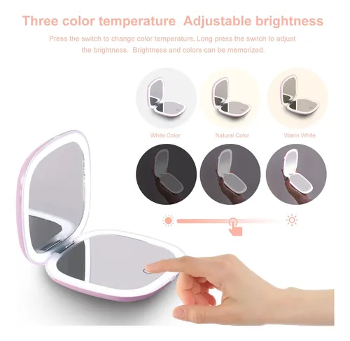 Espejo De Bolsillo Con Luz Mocado 10cm Recargable Morado