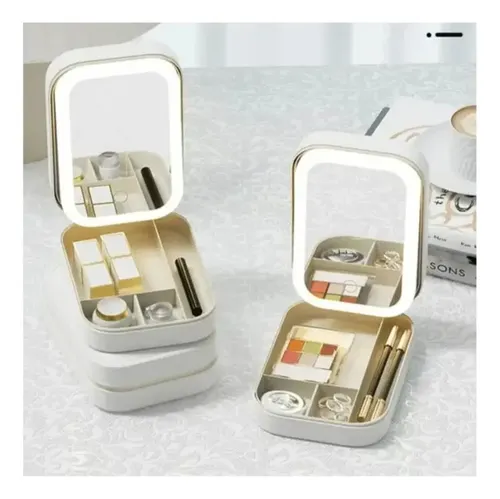 Espejo Luz Led Maquillaje Porta Cosmeticos Recargable Touch