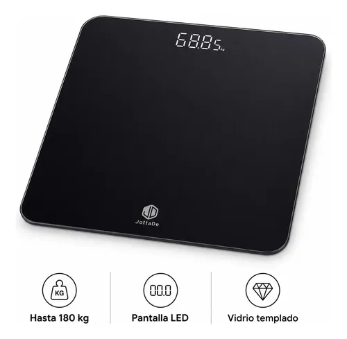 Balanza Digital Alta Precisión Personal 180kg Vidrio Templado LED Color Negro JD EB3483
