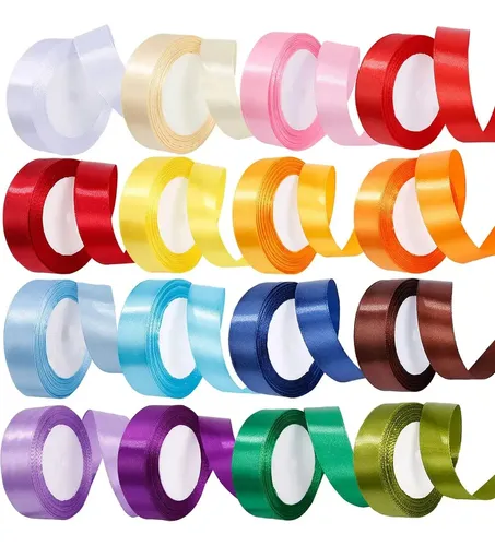 16 Rollos De Cinta Popotillo, 2 Cm, 368 Metros, Color Liso,  Multicolor Lisa
