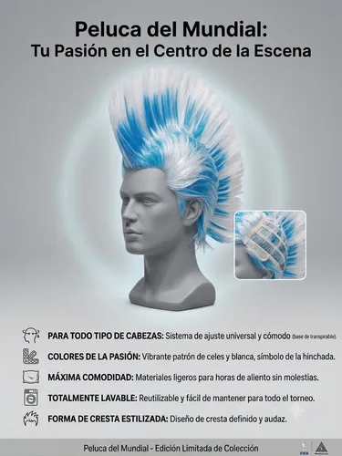 Peluca Del Mundial Adaptable Celeste Y Blana Argentina