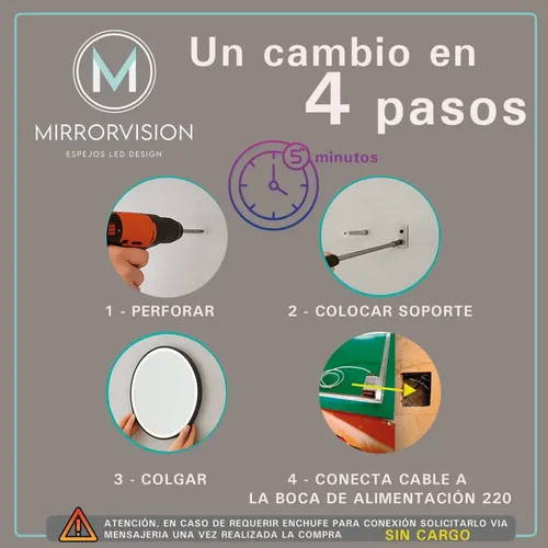Espejo 60×80 Con Triple Luz Led Y Borde Arenado Decorativo