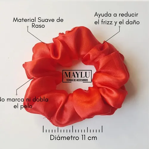 Scrunchies, Colitas De Pelo De Raso Antifrizz. Rojo