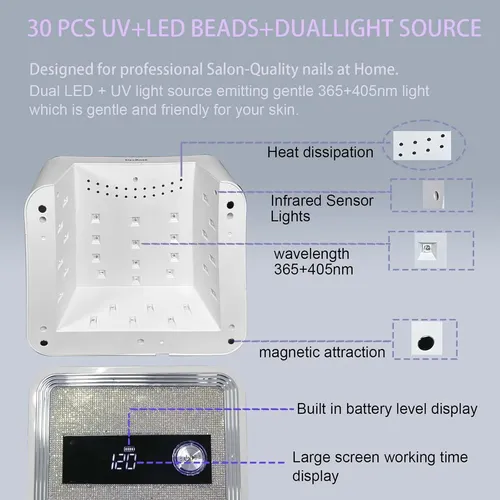 Lámpara Uv Led Recargable 120w Portátil Para Uñas