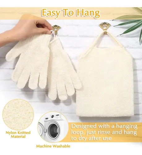 Juego De Guantes Exfoliantes Anezus Y Toalla Beige
