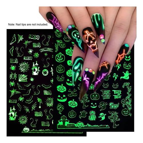 Pegatinas 3d Uñas Halloween Brilla En La Oscuridad