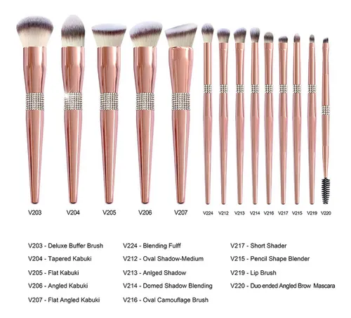 Set De 14 Brochas Suaves Color Oro Rosa Diamante