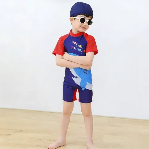 Traje De Baño Para Niños Con Gorra De Manga Corta 2 Piezas