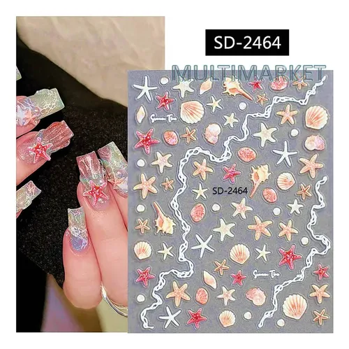 Stickers 5d Relieve Deco Uñas – Caracoles Y Estrellas De Mar