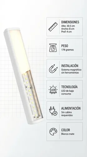 Lámpara Luz Led Magnética Recargable Usb 30 Cm
