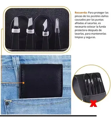 L/x Set 6 Pinzas Y Tijeras Para Cejas Con Estuche Negro Lisa